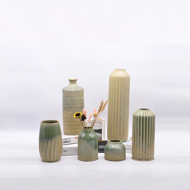 Sage Green Magic Glazed Ceramic Vase Set