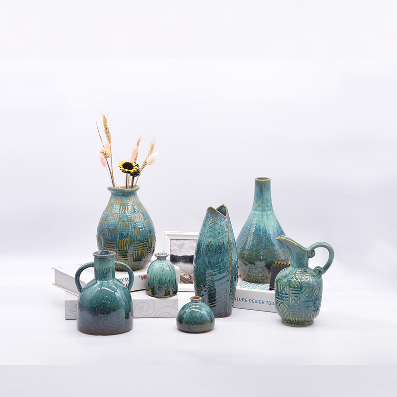 Teal Magic Glazed Handled Ceramic Vase