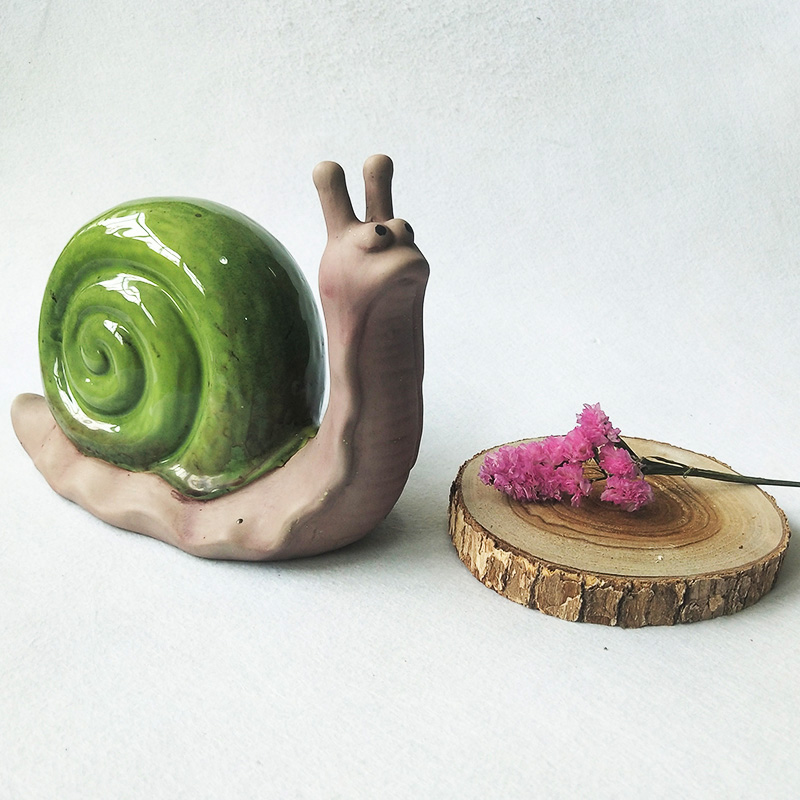 Green Snail Ceramic Figurine