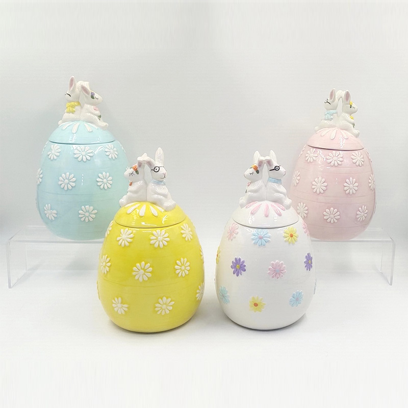 Daisy Easter Egg Bunny Cookie Jar