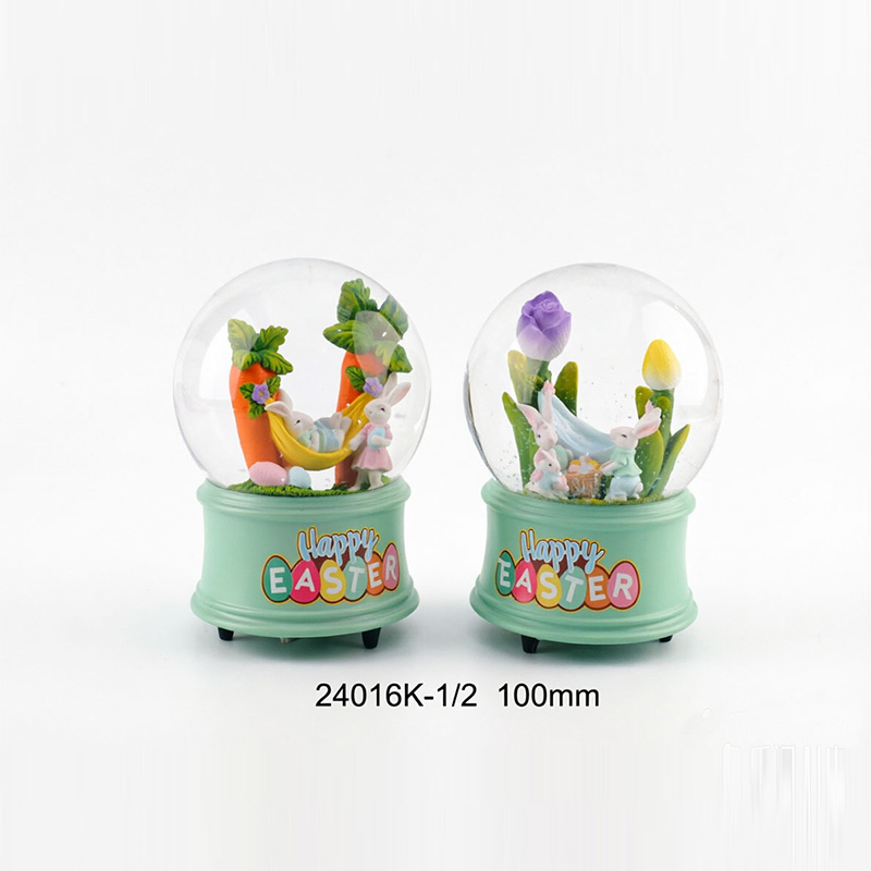 Green Base Bunny Carrot Easter Snow Globe