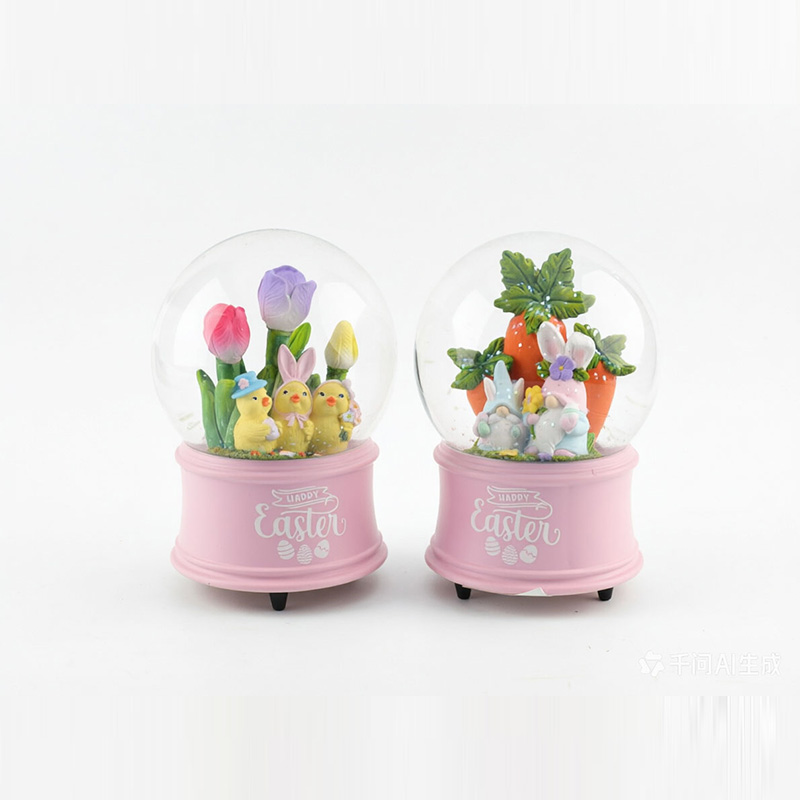ink Base Bunny Tulip Easter Snow Globe