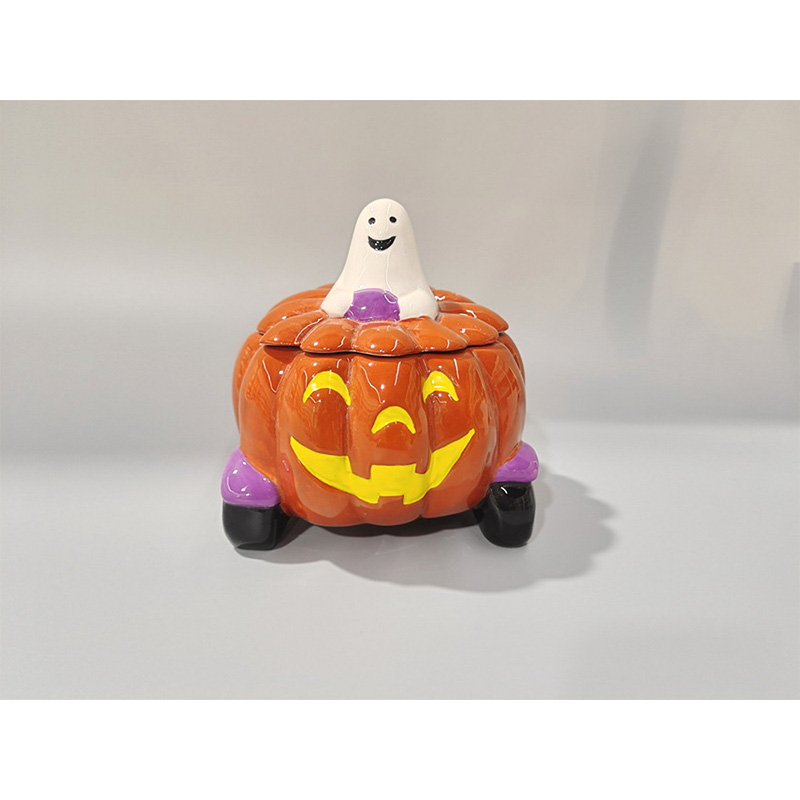 Ceramic Halloween Pumpkin Ghost Cookie Jar