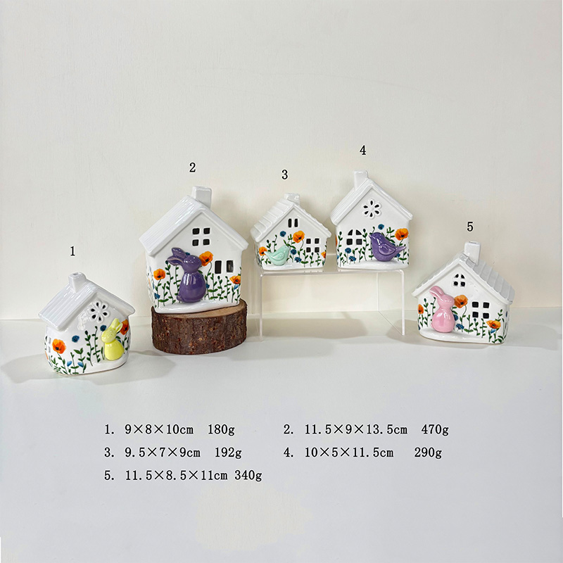 Ceramic Spring Floral House Ornament Set